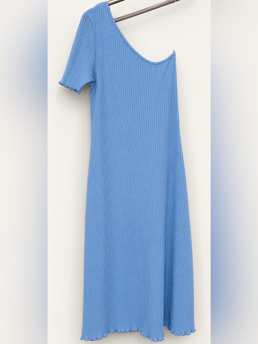 Rails Rania One Shoulder Midi Dress Aegean Blue Size M Ribbed Knit Ruffled Hem - Picture 6 of 8